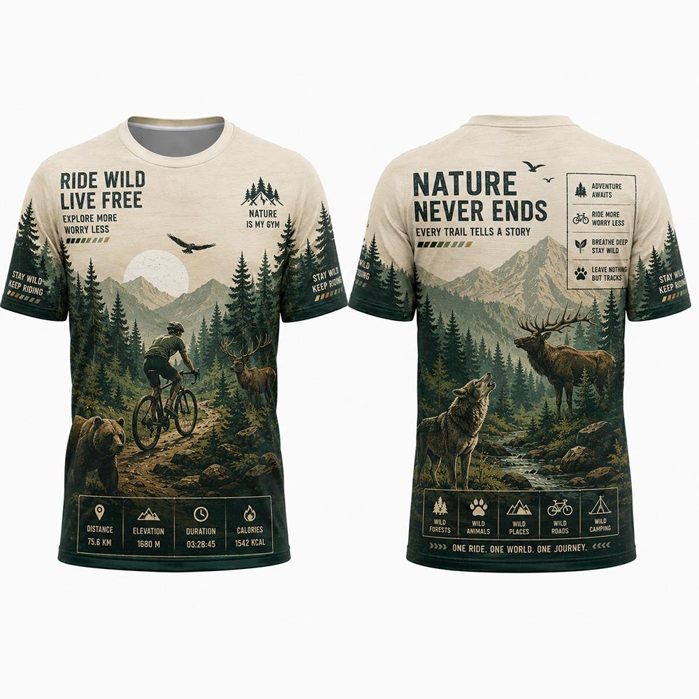 T-shirt Estiva da Uomo con Stampa 3D Girocollo Abbigliamento per Ciclismo all'Aperto