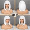 LISI HAIR Damenmode, kurze, reinweiße Bob-Perücke mit glattem Pony, Kunstfaser, schulterlang, glatt, Bob, weiß-silberne Perücke