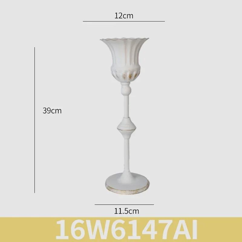 European White Iron Art Vase Florist Tall Cup Shape Flower Vase Arrangement Ornament Hotel Banquet Party Desktop Decoration