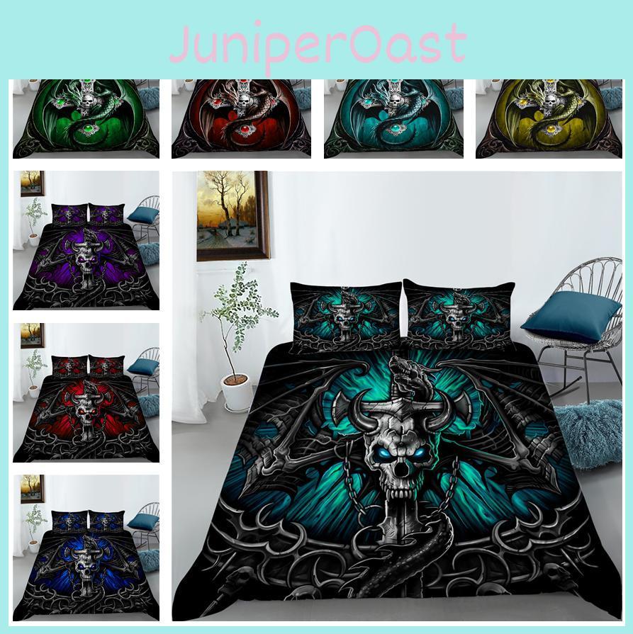 Set Bedspread Bedding New Home Skull Head Print Family Bedroom Full Size Quilt Cover And Pillowcase Microfiber