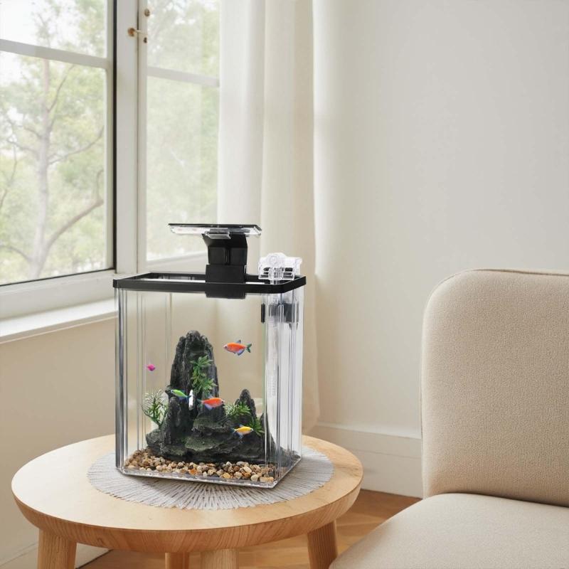Small Aquariums Set With Integrated Noise Without Air Pumps and Energy Efficient Light For Small Space Environment