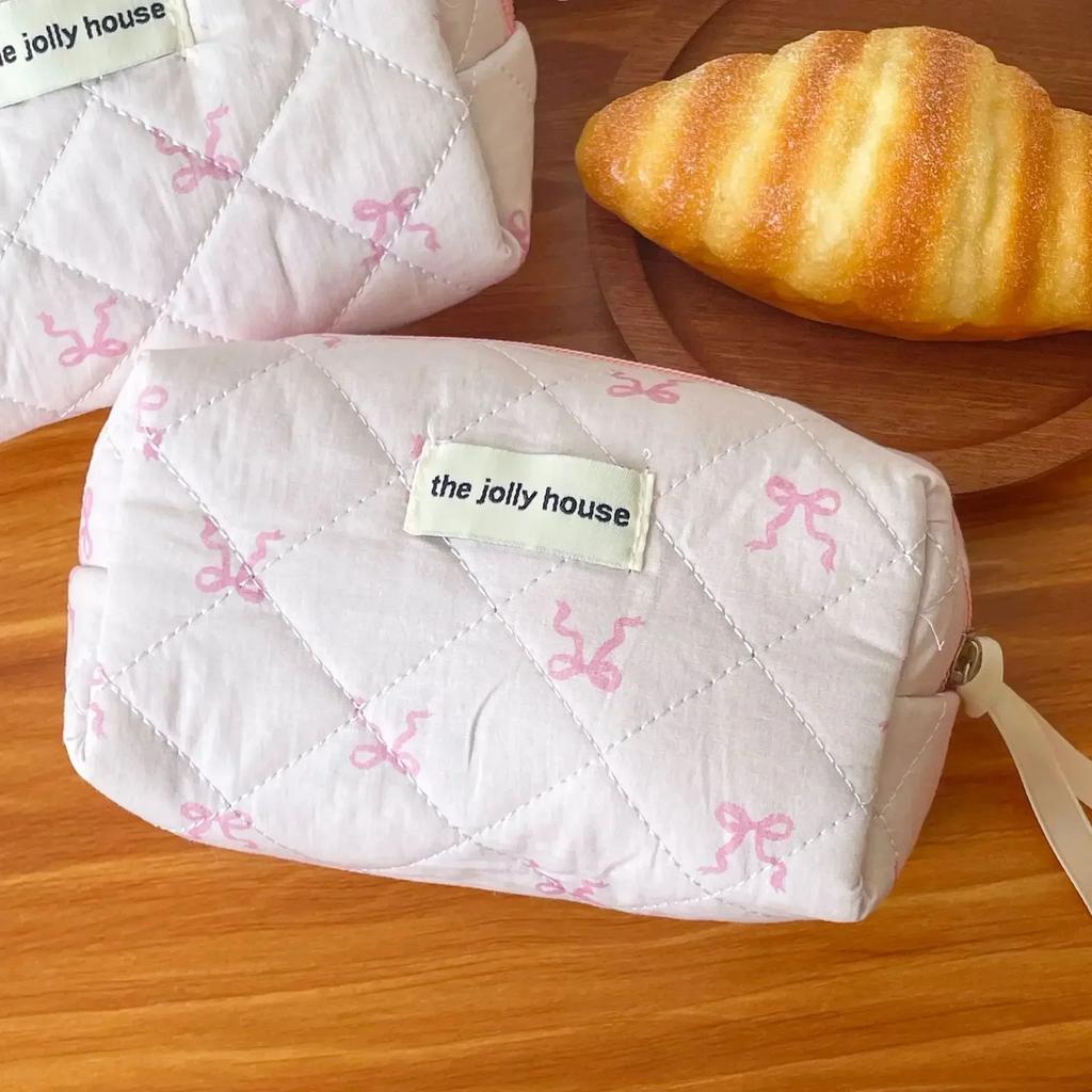 2024 Pink Bear Quilting Women Cosmetic Bag Cute Zipper Makeup Travel Organizer Female Handbag Toiletry Pouch for Girls