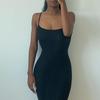 Women Sling Dress Sleeveless Square Collar Slim Fit Floor Length Dress Solid Color Office Party Wedding Sexy Dress