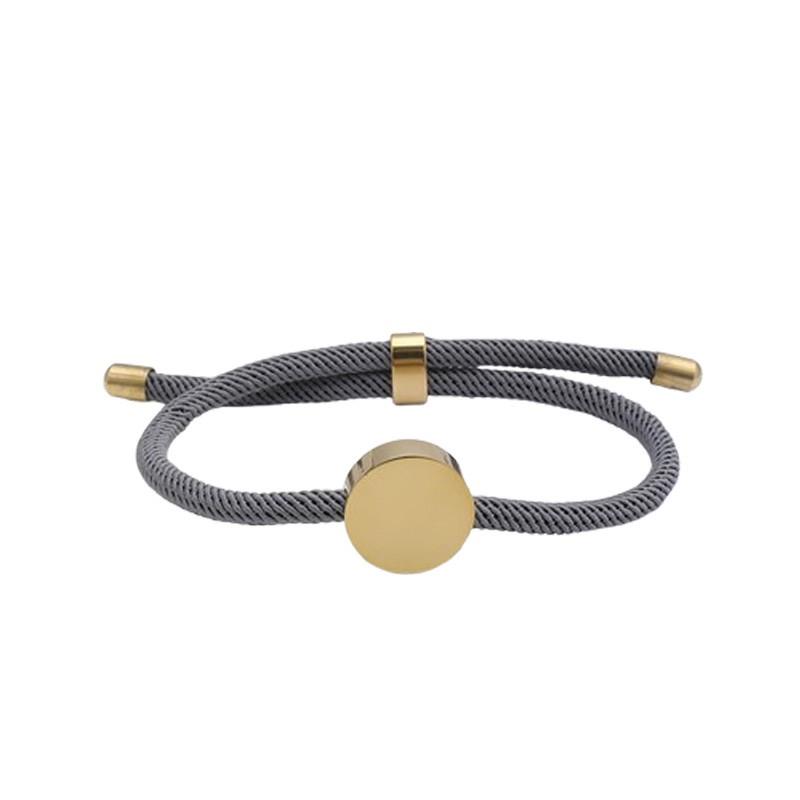 Adjustable Handmade Braided Bracelet With Engravable Round Charm Titanium Steel Unisex Couple Jewelry