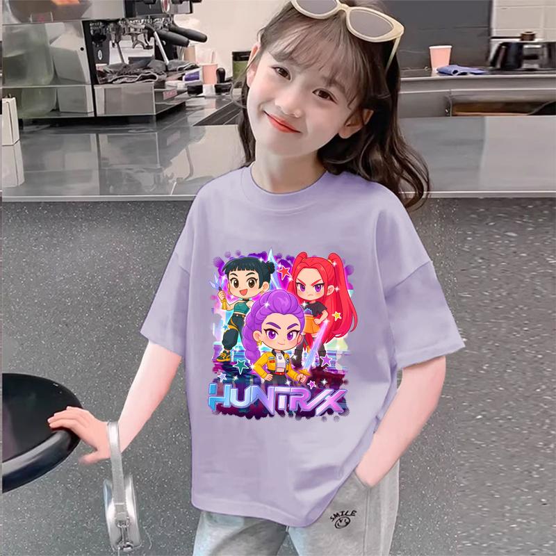 Kids Kpop Demon Hunters Children's T-Shirt Short Sleeve T-shirt Cute Kpop Demon Hunters Tiger Harajuku Tshirt for Boys Girls