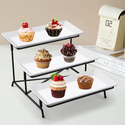 3 Tiers Rectangular Serving Tray with Stand Fruit Dessert Food Display Stand Plastic Fruit Bowl Cake Tray Rack for Home Party