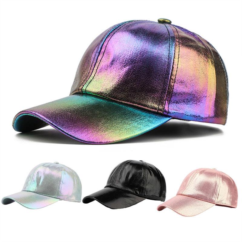 European and American tide PU leather baseball cap men's and women's American soft top cap laser curved brim hat temu hot-selling
