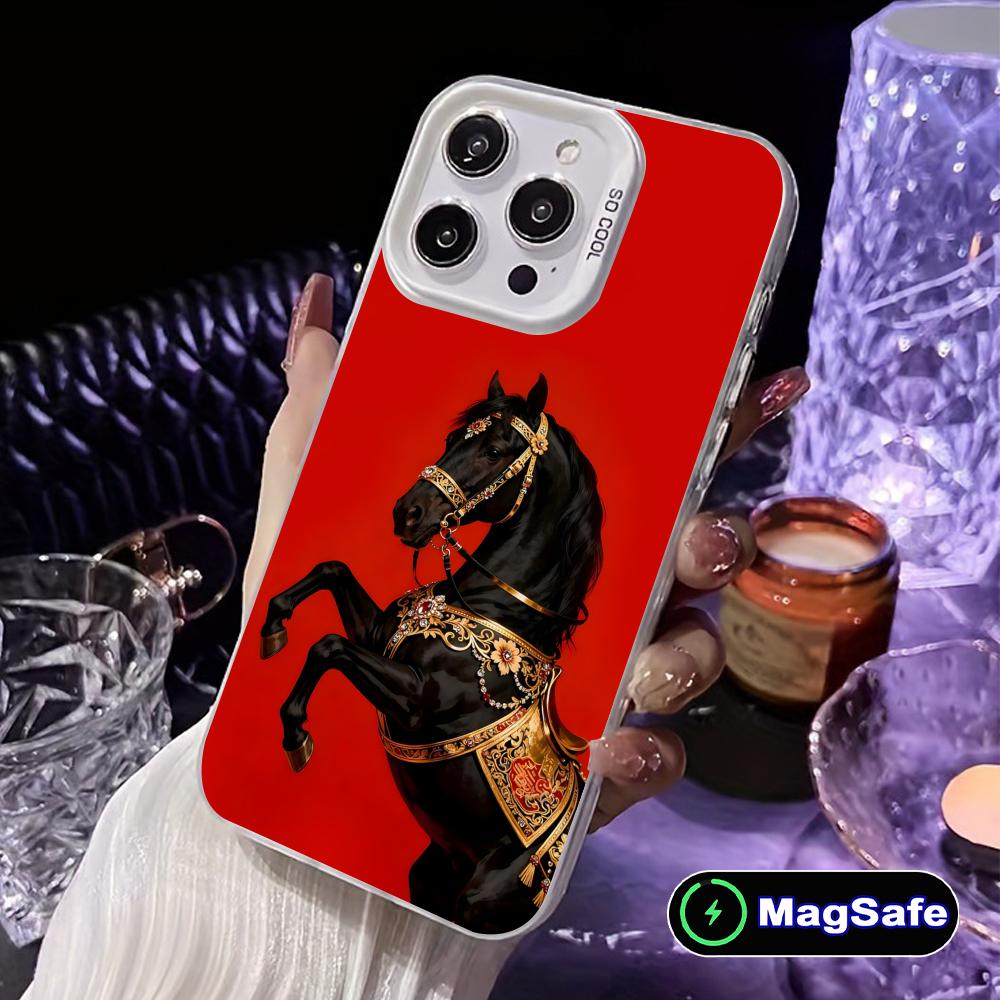 Golden Horse Year Mobile Phone Case for iPhone 17 16 15 14 13 12 11 X XR XS 8 7 Air Pro Max Plus White Translucent Cover