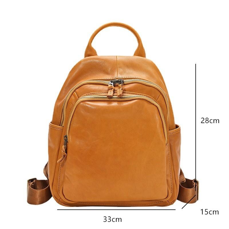 Johnature Large Capacity Genuine Leather Backpack Women Bag Retro Solid Color Natural Soft Cowhide Travel Backpacks
