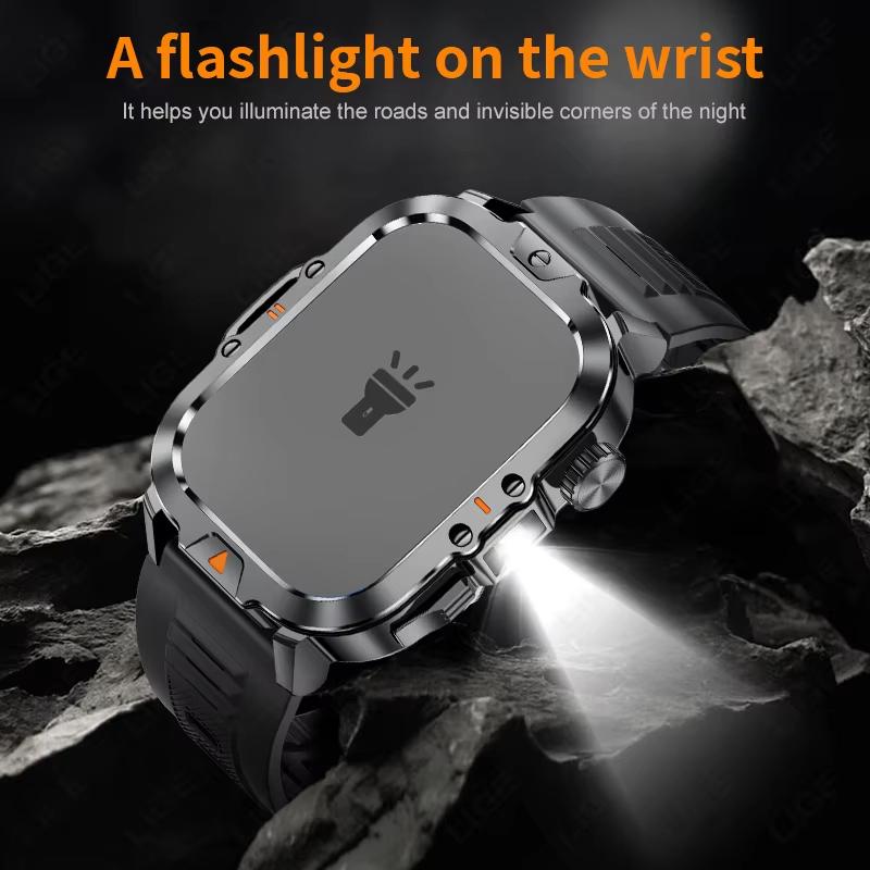 2025 Nieuwe 2.01-inch HD Scherm Heren Smartwatch met Zaklamp Buitensporten Heren Horloge IP68 Waterdicht Gezondheidsmonitor Oproep Smartwatch
