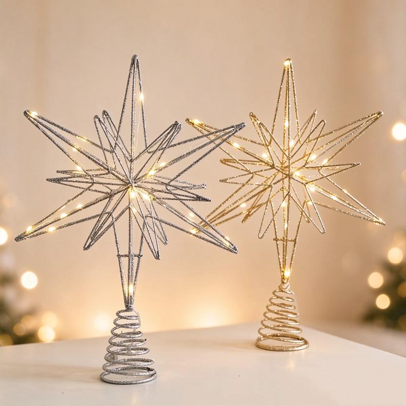 1Pcs Christmas Home Party Decoration Christmas Tree Toppers Star With Led String Lights Ornaments For Festival Party New Year