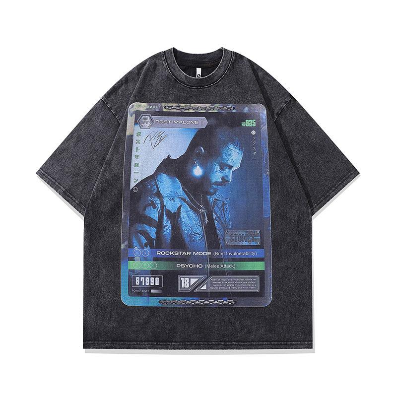 American Hip Hop Cartoon Print Half-Sleeve T-Shirt Men'S Vintage Hip-Hop Loose Short-Sleeved Tee