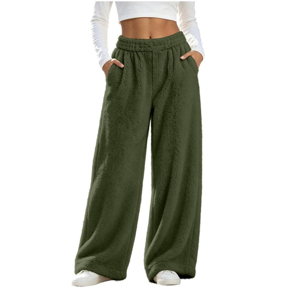 Women's Casual Plush Wide Leg Pants with Soft for and Everyday Wear