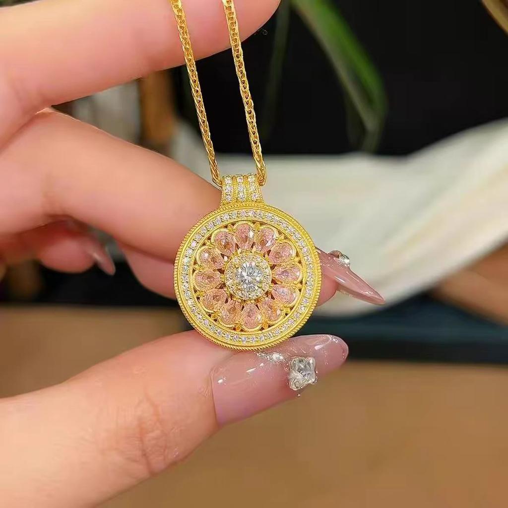 Gold pink rose window compass necklace bracelet women's new Chinese exquisite high-end light luxury collarbone chain versatile neck chain
