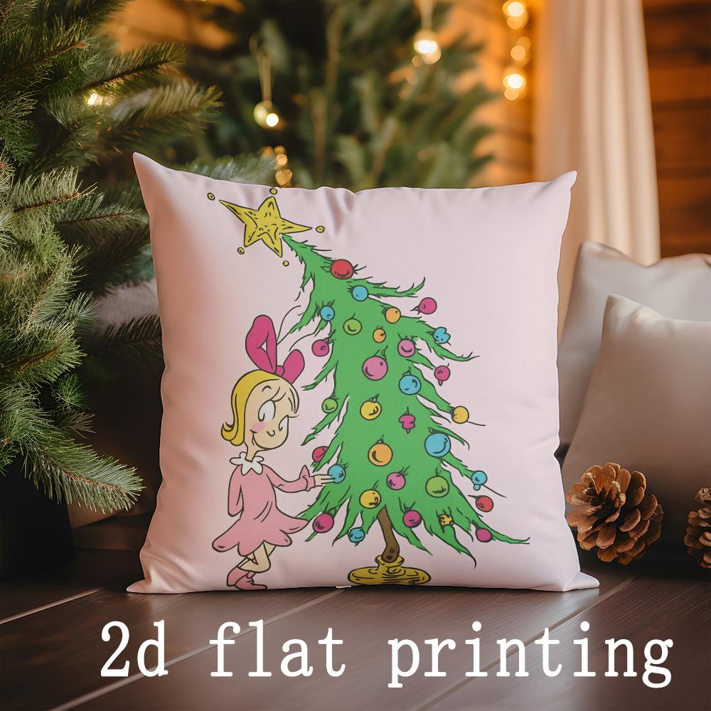 Home Decor Christmas Tree & Sock Pattern Pillow Covers Pattern Cushion Cover Suitable for Sofa Bedroom Car Pillow Cover