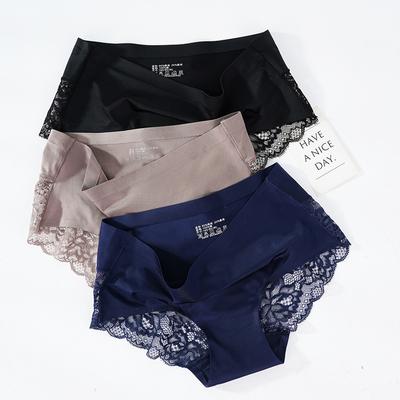 Women Lace Underpants Ice Silk Briefs Female Panties Comfortable Underwear Breathable Briefs