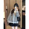 Kumikumi Idle Style Stripes Hooded Zipper Knitting Sweater Women Fall Easiest for Match Loose Slim-Fit Casual Shirt