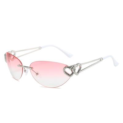 Occhiali da Sole Vintage Punk Senza Montatura a Doppio Cuore Donna Per Uomo Trendy Occhiali da Sole a Occhio di Gatto Moda Lusso Marca Designer Lenti