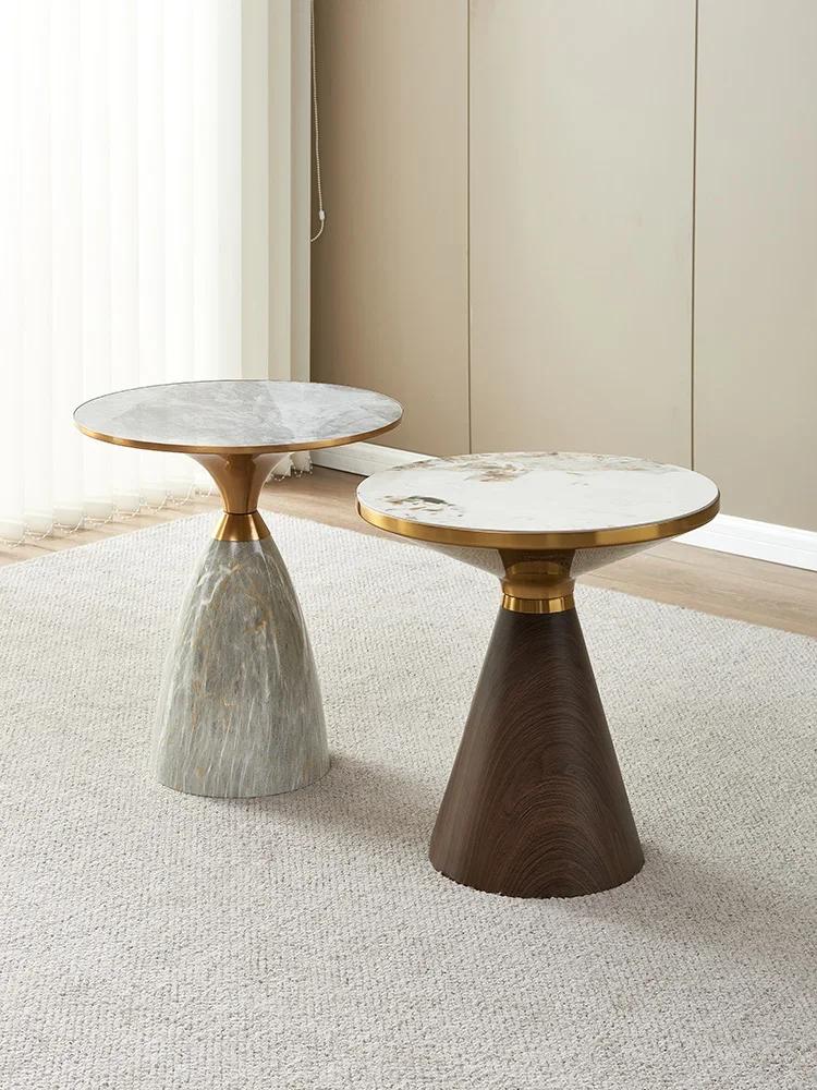 Light Luxury Round Coffee Table Modern Simple Exquisite Household Corner Table Living Room Sofa Side Table Rock Plate Small