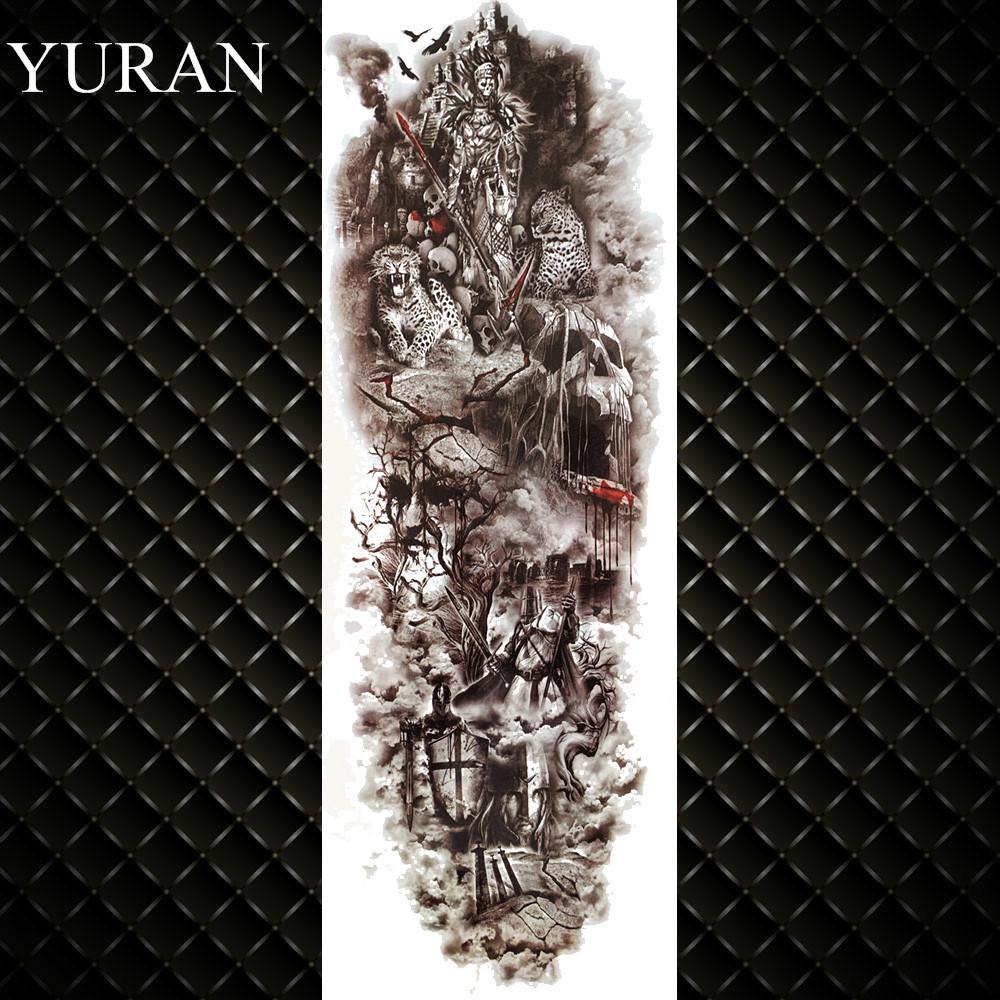 Całe ramię nogi Sexy tymczasowa naklejka tatuaż realistyczne fałszywe wodoodporne czaszki kompas duży tatuaż moda kwiat rękaw tatuaż dla kobiet