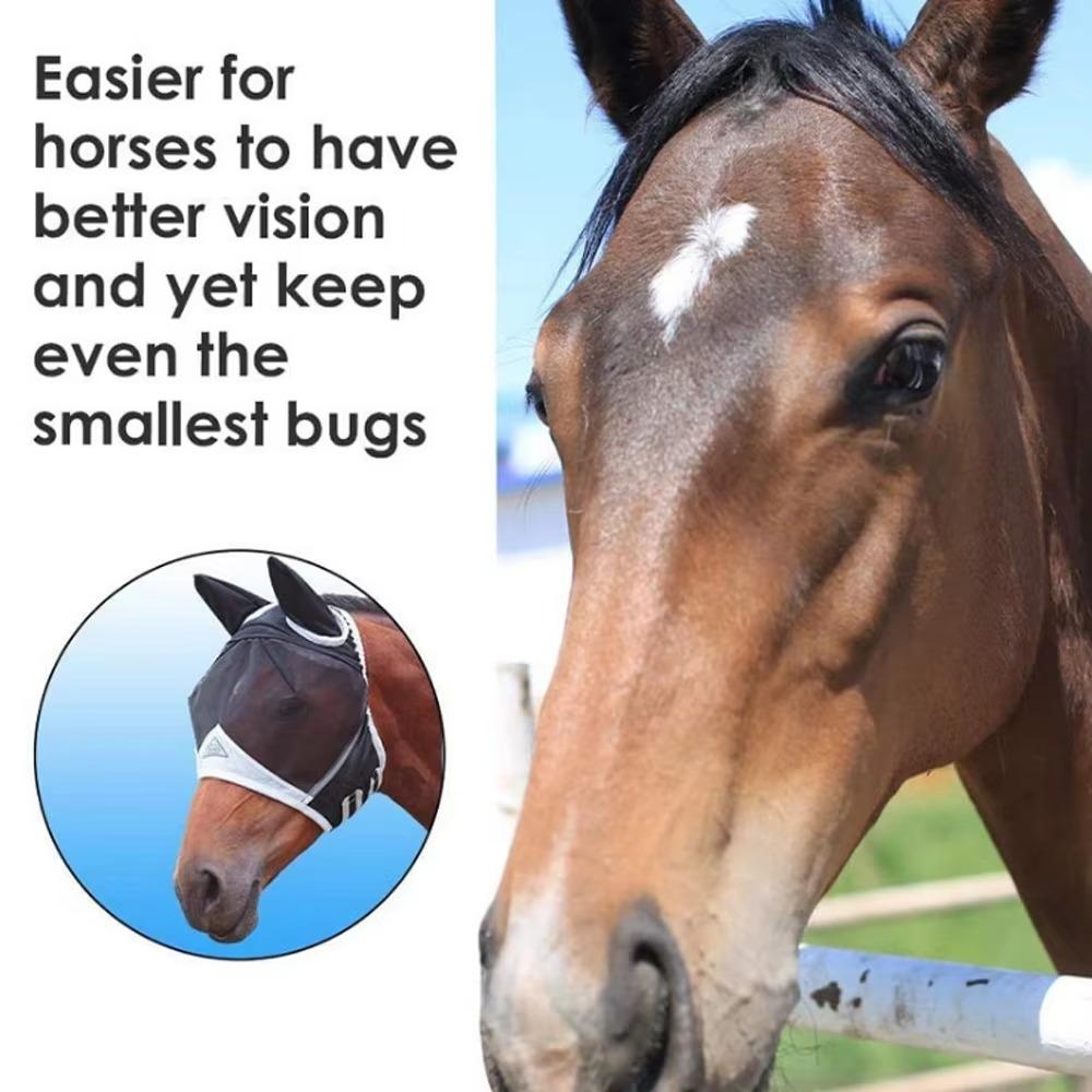 Adjustable Horse Fly Mask Professional Anti-Flyworms Mask Equestrian Horse Face Cover  Riding Gear