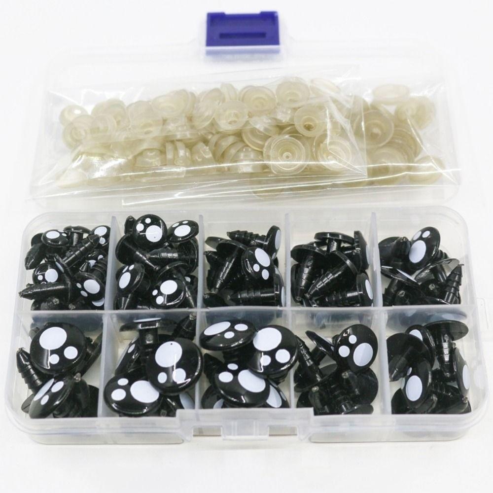 100pcs/box Round Shape Diy Doll Eyes Kit Crafts 5Sizes Black Screw Eyes For Toys