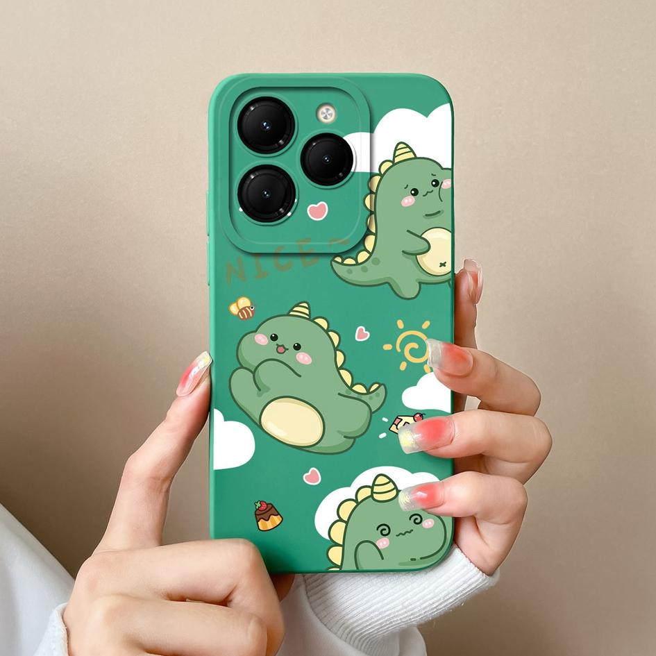Phone Case For Itel RS4 Infinix GT 20 Pro Hot 40 Zero 30 Note 40 Pro+ 5G Back Cover Lovely Dinosaur Screen Protector Matte Liquid Soft Silicone Bumper