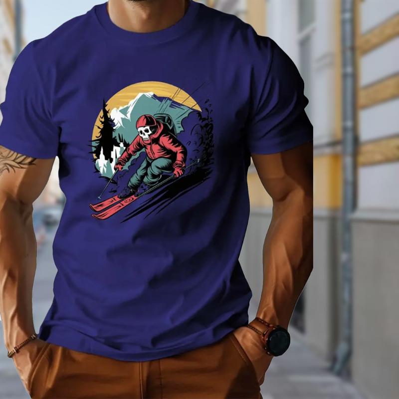 New Summer Men's Fashion T-shirt Personality Skiing Printed Men's T-shirt Top