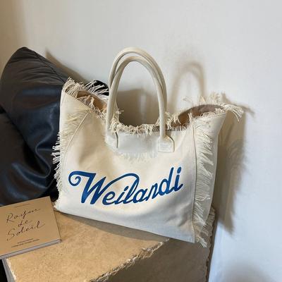 Borsa in tela con nappe e lettere, borsa di grande capacità, borsa a tracolla semplice per pendolari e studenti