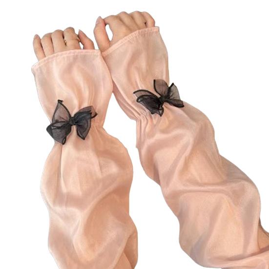 

1 пара солнцезащитных рукавов для женщин с бантом, УФ-защита, дышащие, свободные, летние рукава для девушек, для поездок на работу, уличные белый