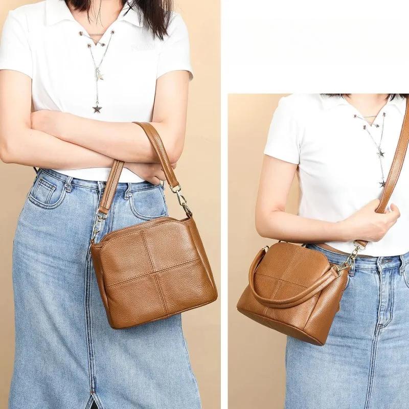 Damen Luxus Handtasche Echtes Leder Weiches Rindsleder Vielseitige Umhängetasche Damen Pendler Schulter Eimer Tasche