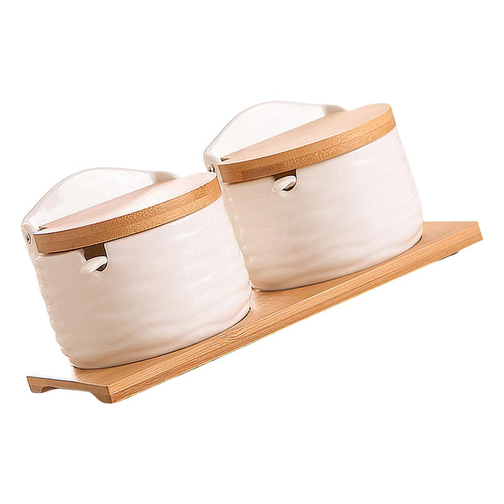 Salt Bowl with Lid and Spoon Ceramic Container for Storing Spices and Seasonings Kitchen Countertop Decorative Sugar Jar