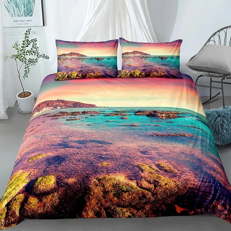 Tree And Sunset Duvet Cover Sets Landscape Mountain Tropical Trees Bedding Set Starry Sky Comforter Cover Queen King Size