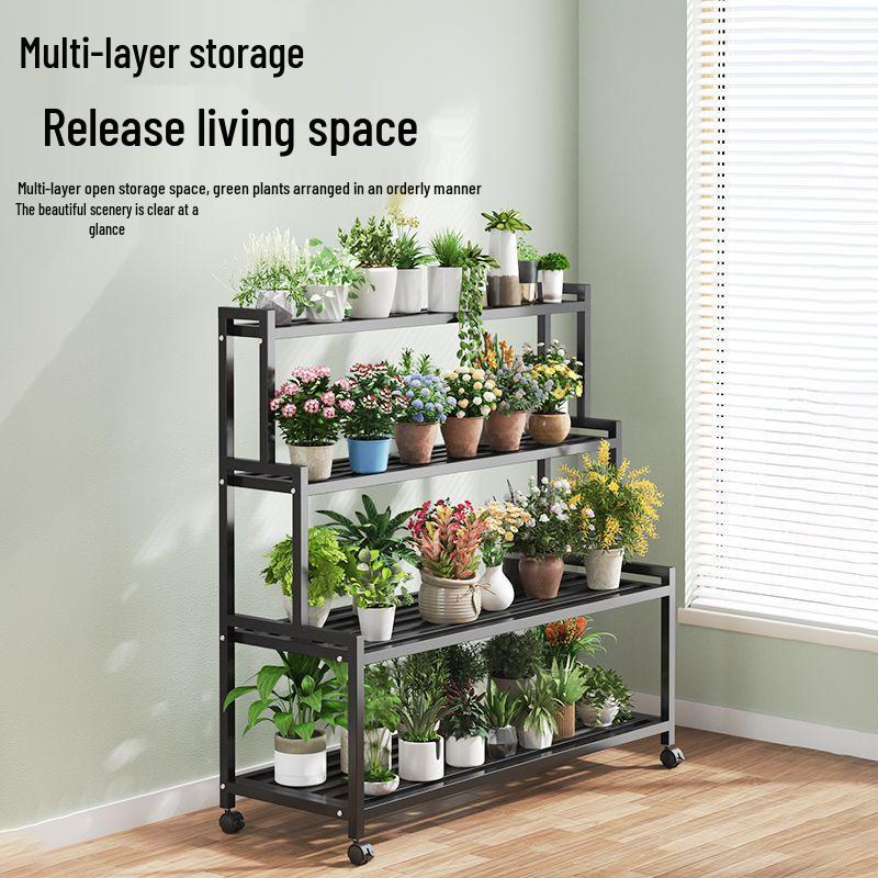 Wrought Iron & Wood Multi-Layer Flower Pot Stand for Balcony or Living Room