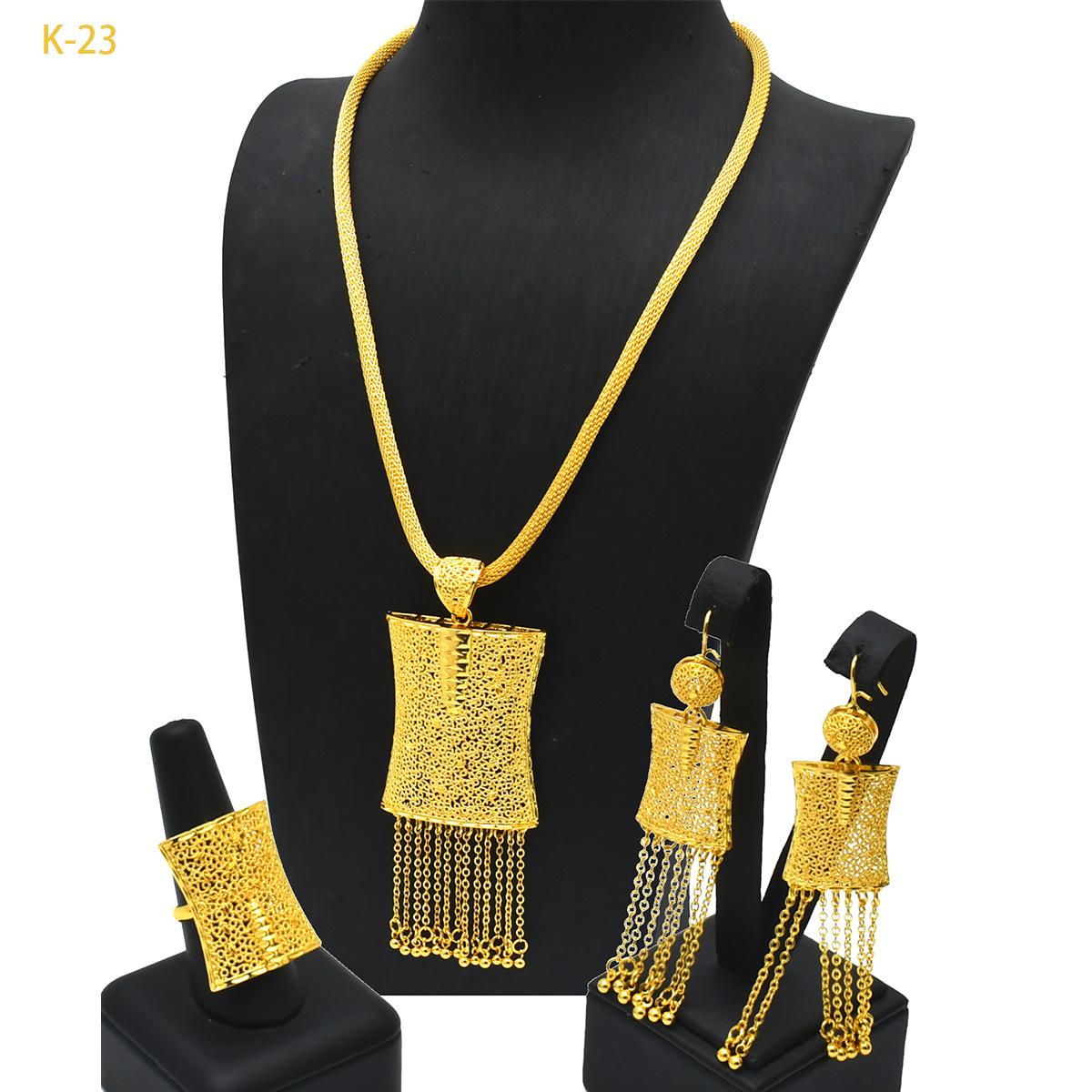 Middle East Dubai Jewelry 24K Gold Jewelry Set Earrings Pendant Women s Earrings Necklace Two-piece Set 2026 45CM