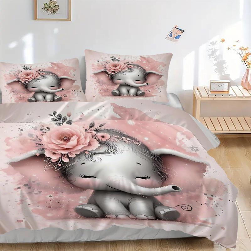 3pcs Pink Elephant Bedding Set, Including Without Filling, Soft and Comfortable Home Bedroom M084