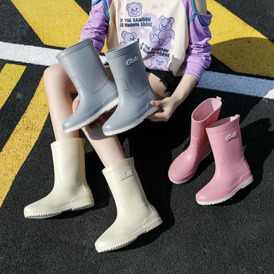 Rain Shoes Women's Adult Medium Tube Rain Boots Wear Non-slip Water Shoes Velvet Cotton Kitchen Short Rubber Shoes Fashion Women