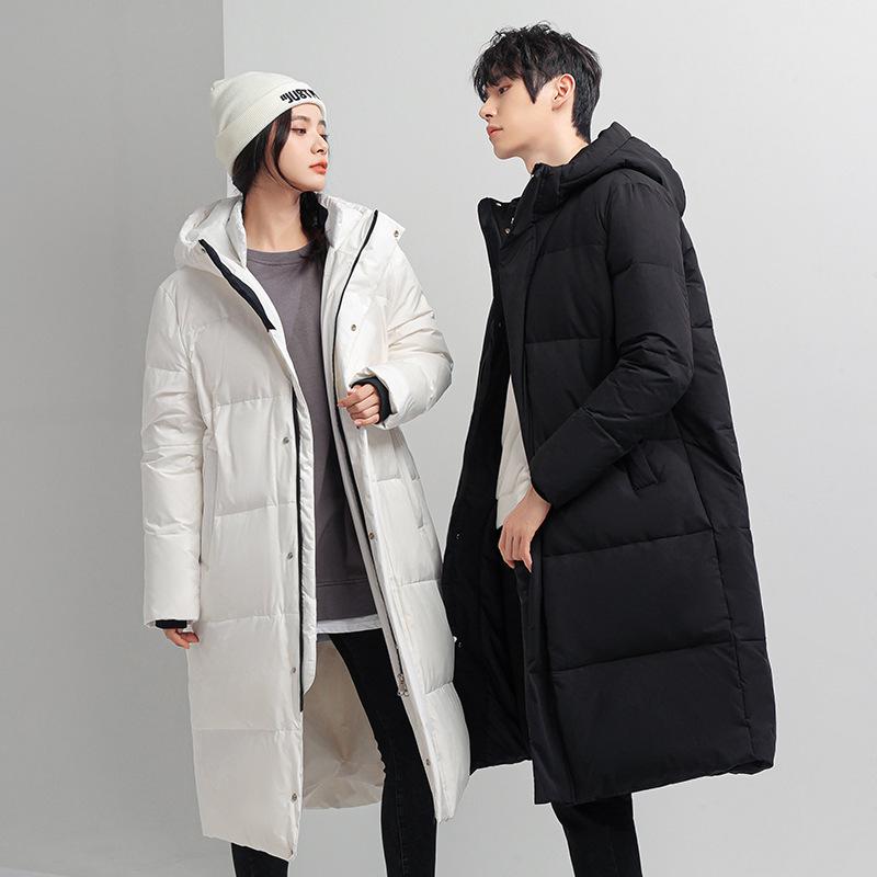 Men's Long Winter Down Jacket - Thick, Warm, Loose Fit, Solid Color, Mid-Length, Over-the-Knee.