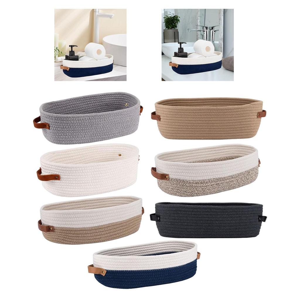 Cesto intrecciato in corda di cotone Contenitore organizer per bagno Contenitore portaoggetti Cesto portaoggetti multifunzionale per piano tavolo Decorazione in stile rustico