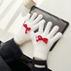 Korean Style Cute Bow Plush Knitted Gloves Autumn and Winter Warm and Cold Proof Five Finger Gloves Cycling Finger Gloves