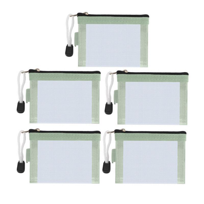 Nylon Mesh Card Storage Bags Mini Transparent Grid Bus ID Credit Card Holder Zipper Pouch Traveling Small Coin Wallet File Bag