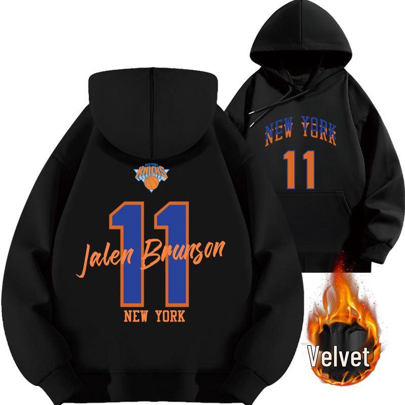 2025 Jalen Brunson Knicks Basketball Hoodie with Plus Velvet for Autumn