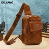 Geantă de piele naturală pentru bărbați, tip crossbody, de piept - Geantă de umăr casual pentru navetă