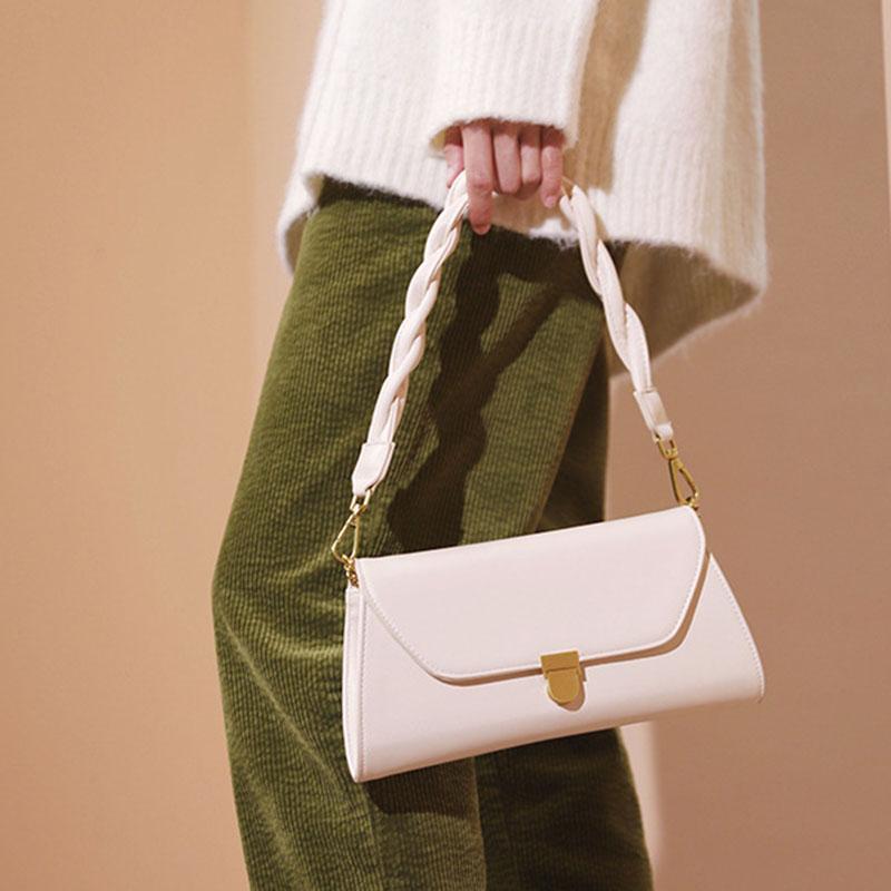 IELGY Geflochtener Schultergurt Einfarbig Gedrehter Schultergurt Verschluss Französischer Stil Golden Vintage Schlichter Stil Tide Kette Messenger Bag