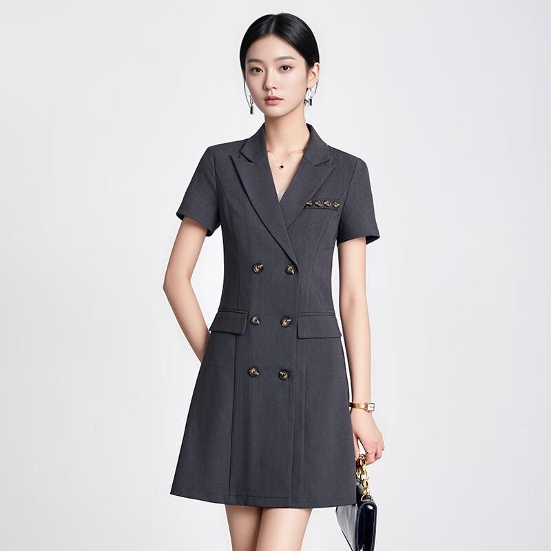 Trefloman Women's Double-Breasted Short-Sleeve Blazer Dress