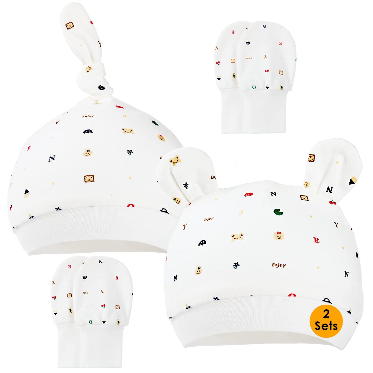 

Baby Hat and Baby Shower 2 Hats and 2 Pairs of and Knitted Watch for Newborns Cute Baby Gift for Girls and Boys Mittens, Gift, Cotton, Gloves, Warm,