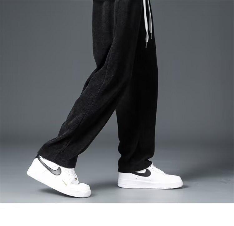 Men's Corduroy Heavyweight Straight-Leg Sweatpants: Trendy Wide-Leg Casual Pants for Spring and Autumn.