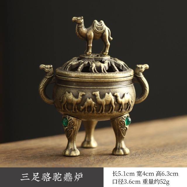 Mini Copper Tripod Incense Burner - Bronze Hollow Out Censer with Lid, Incense Stick Holder for Aroma Yoga Home Decor