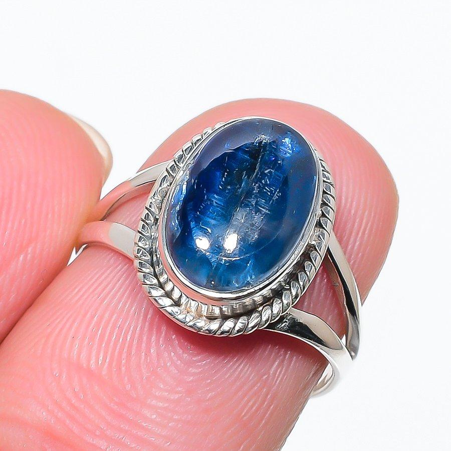 Piatră prețioasă Cianit Natural Lucrat Manual Argint Sterling Masiv 925 Inel Cadou S.7 l5l26