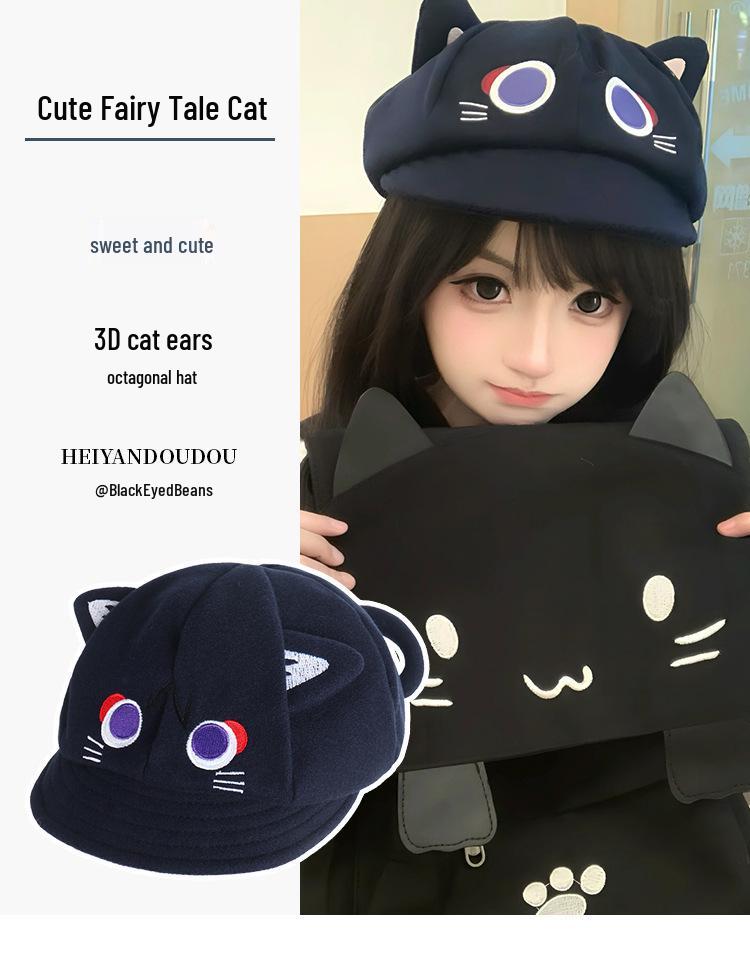 Wanderer Genshin Fairy Tale Cat Ear Cartoon Octagonal Beret for Women - Cute, Sweet, and Face-Slimming Versatile Hat